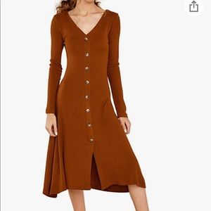 Women’s winter cotton long sleeve button down v neck dress